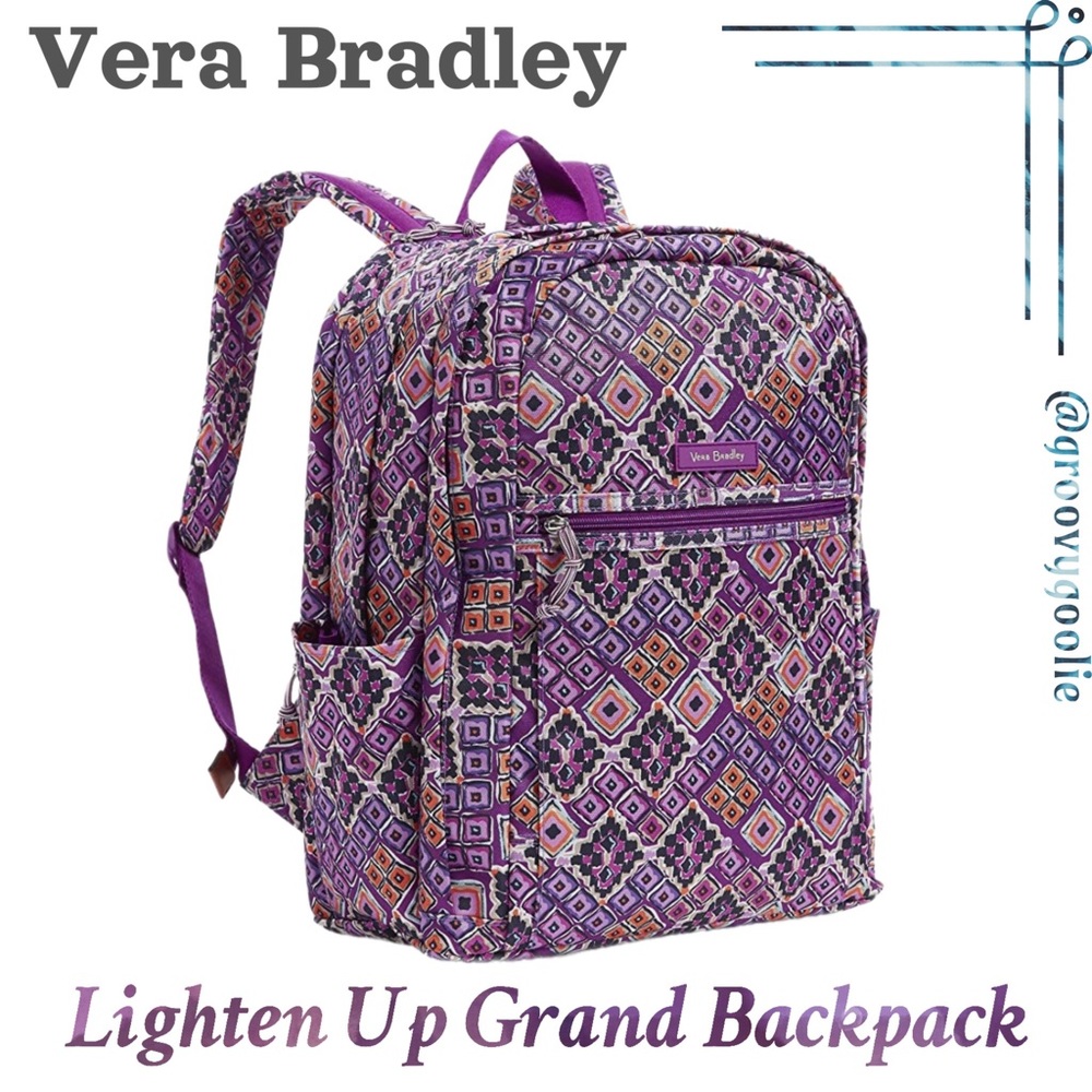 π 2x HP! NEW Vera Bradley Lighten Up Grand Backpack - Dream Diamonds Purple - Picture 3 of 11